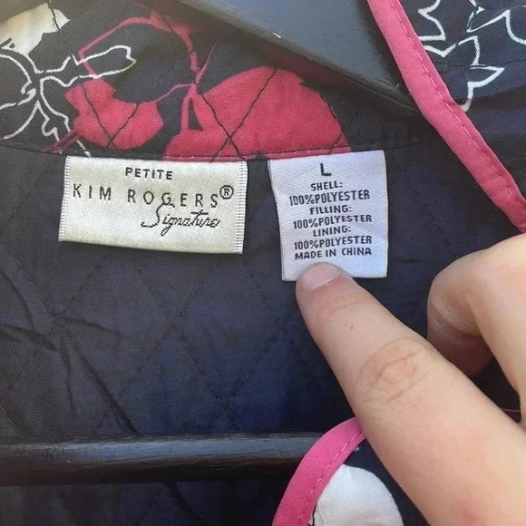 Kim Rodgers large petite pink and navy blue quilted jacket - Picture 3 of 4